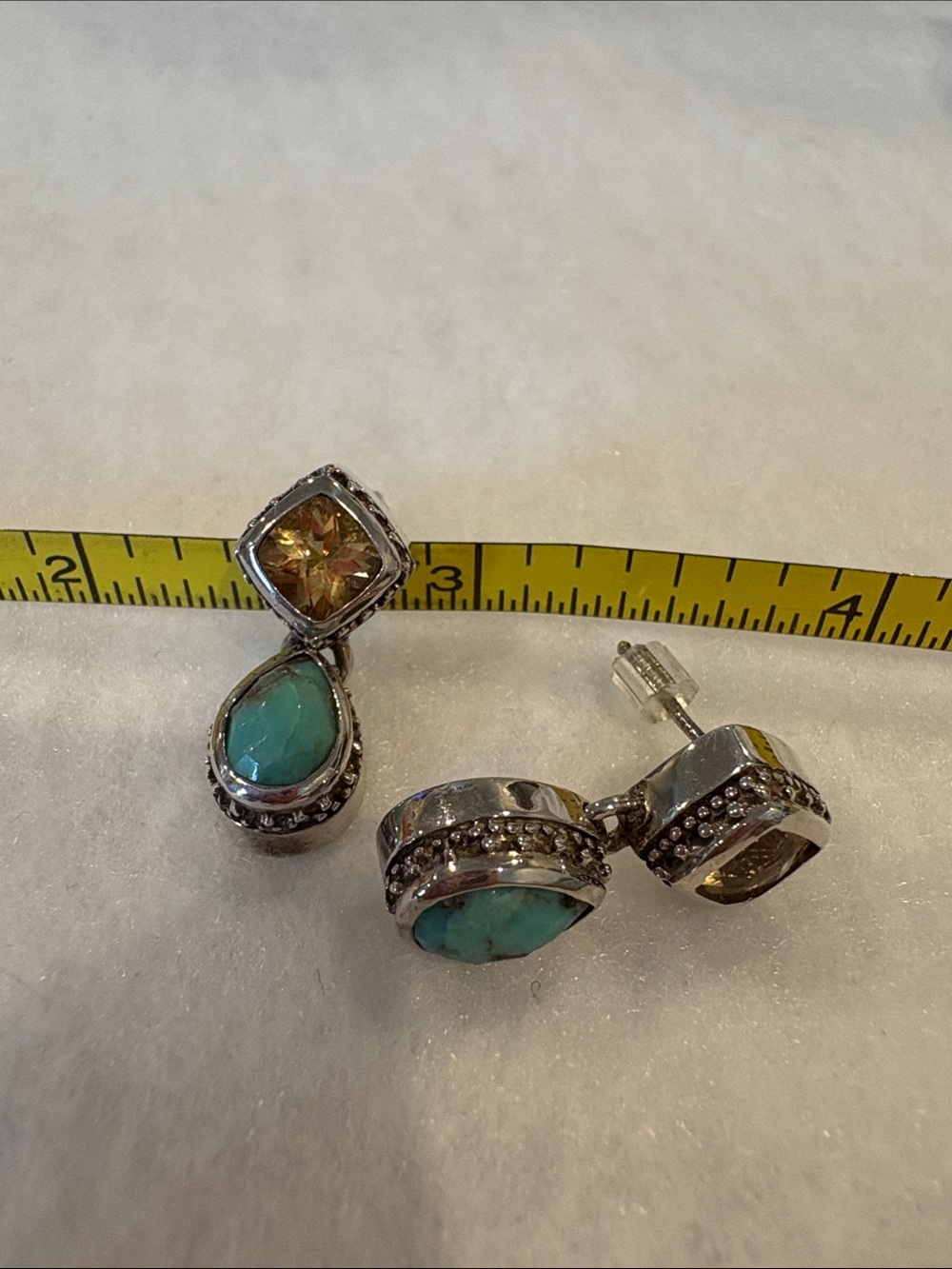 Silver Turquoise and Citrine Drop Earrings